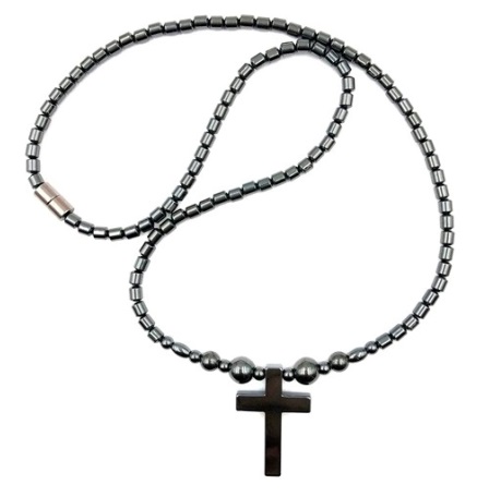 (Call for Prices) Magnetic Hematite Necklace with Cross pendant and Magnetic Beads #MN-0111FBK