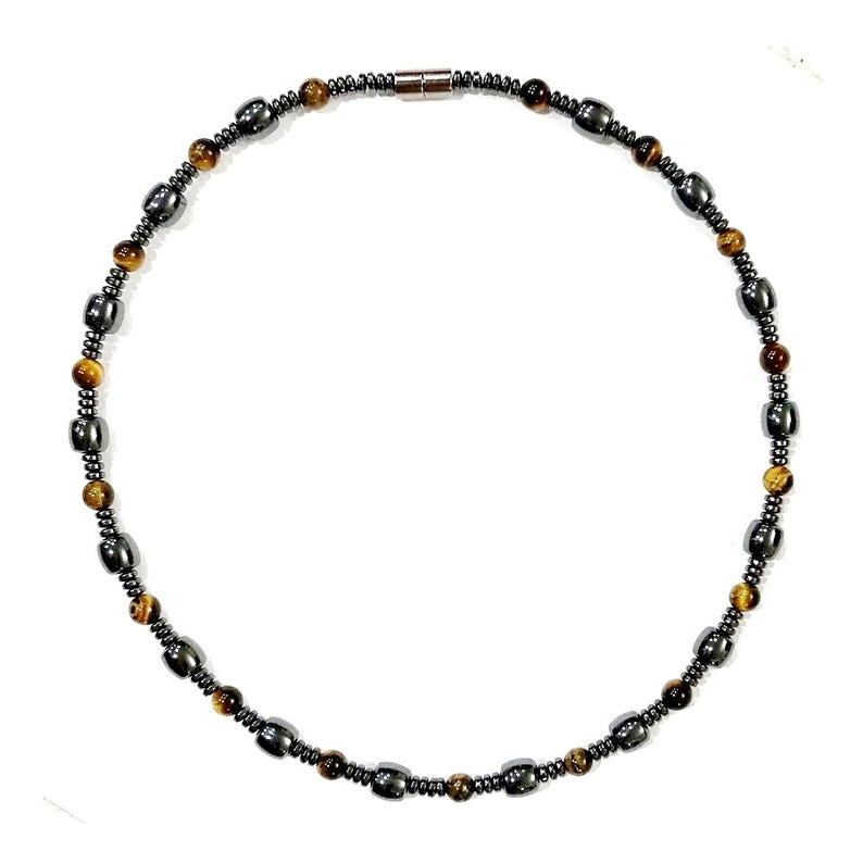 Barrel With Tiger-Eye Beads Magnetic Necklace #MN-0135