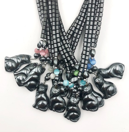 (Call for Prices) Dozen Magnetic Cat Hematite Necklaces with Powerful Magnetic Clasps #MN-0078