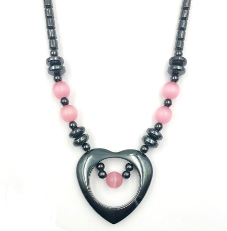 1 PC Pink Open Heart Magnetic Necklace for Women # MN-0101Pi