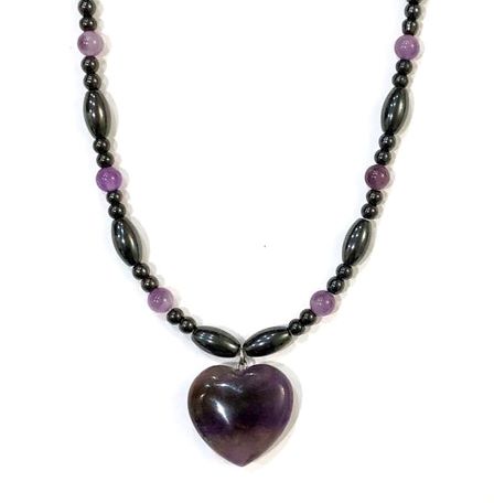 1 PC Natural Amethyst Heart Magnetic Necklace for Women # MN-101AM
