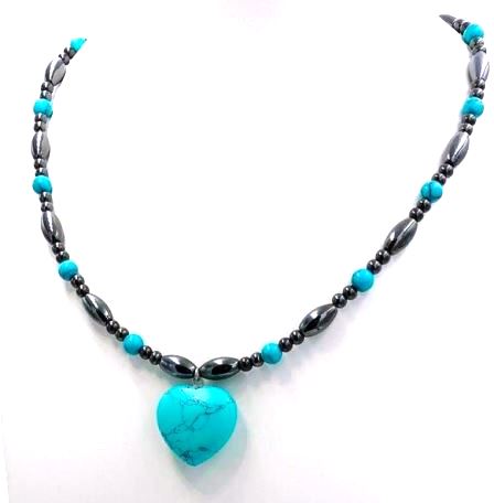 1 PC Synthetic Turquoise Heart Magnetic Necklace for Women # MN-101TQ