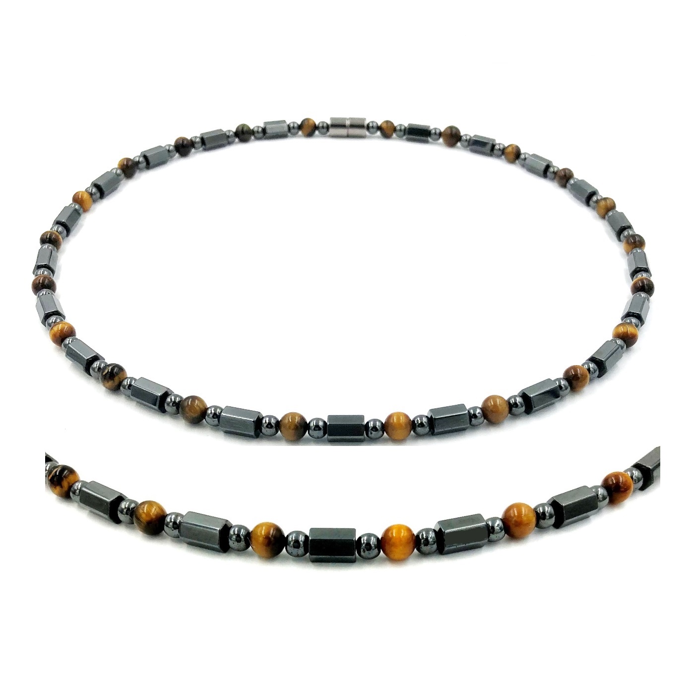 Magnetic Necklace With Natural Tiger-eye Beads #MN-401TE