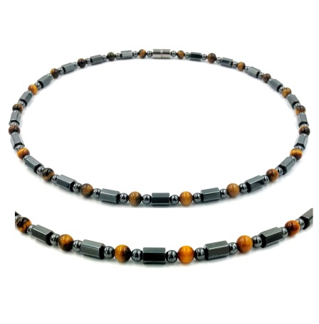 Magnetic Necklace With Natural Tiger-eye Beads #MN-401TE
