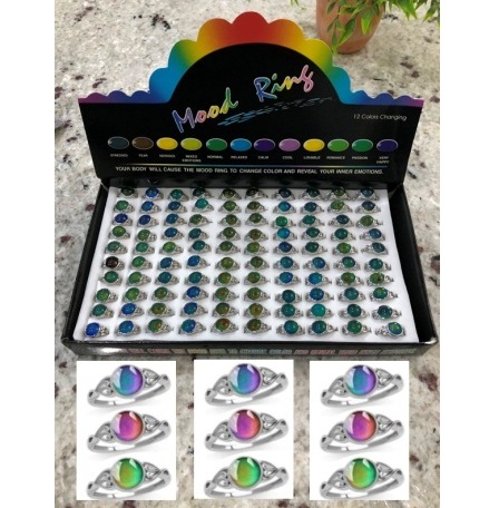 100 PC. In Box Mixed Sizes Mood Rings They Change Color With Temperature  #MR-9612