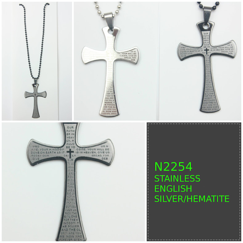 Dozen 12 PC. ENGLISH Christians Prayer on Stainless Steel Cross Pendant with Black Cord Necklace #N2254