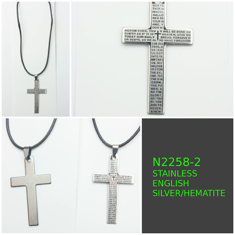 Dozen 12 PC. ENGLISH Christians Prayer on Stainless Steel Cross Pendant with Black Cord Necklace #N2258-1