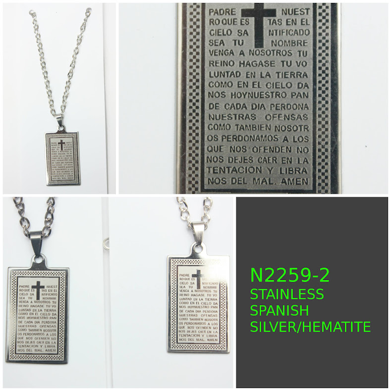 Dozen 12 PC. SPANISH Christians Prayer on Stainless Steel Cross Pendant with Chain Necklace #N225-2