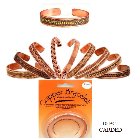 10 PC. Mixed 99.9% Pure Copper Bangles With Cards (No-Magnet) #PCC12