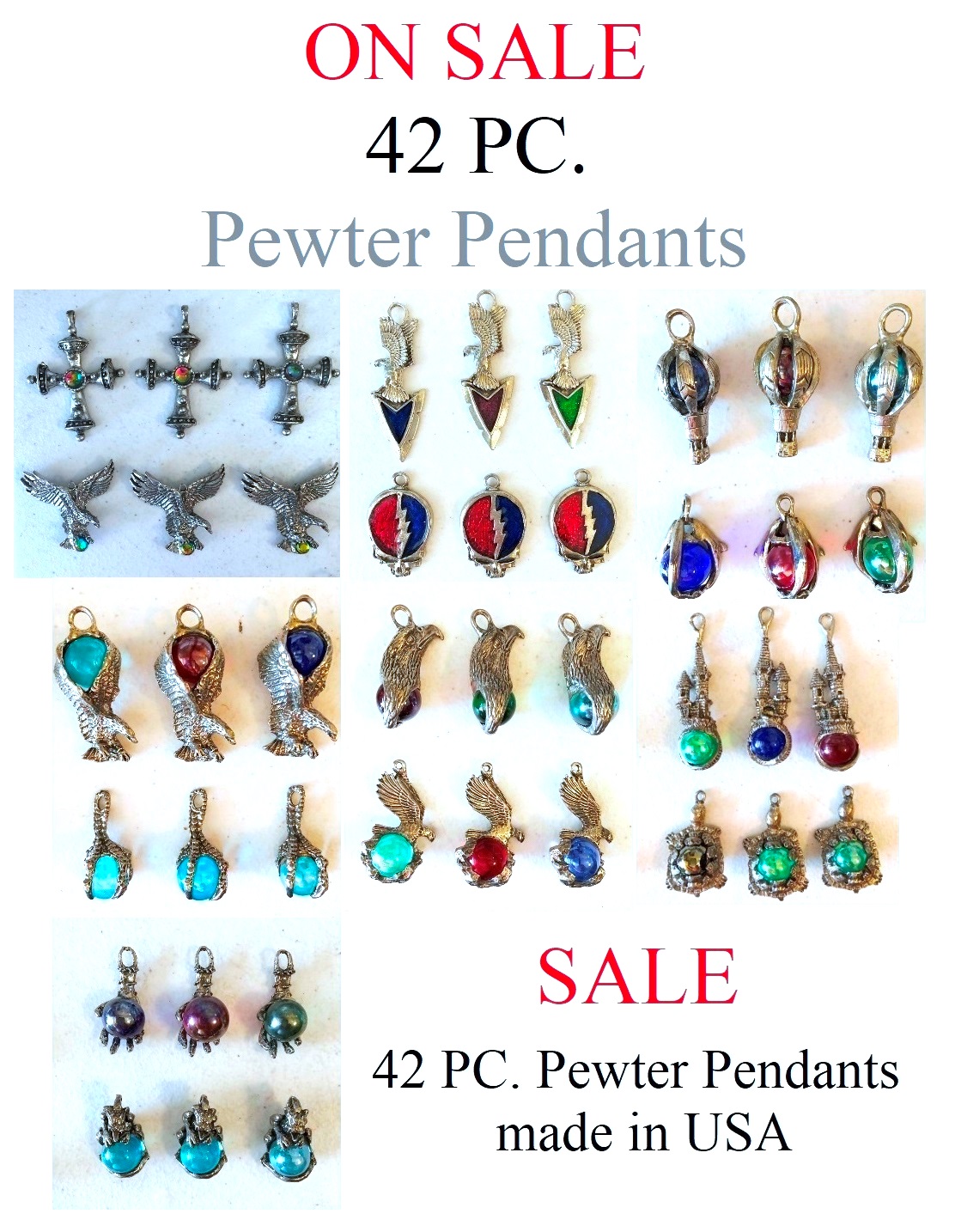 ON SALE 42 PC. Mixed Styles Pewter Pendants # PP-42