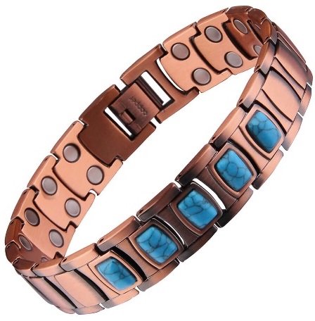 Turquoise Rectangle 99.9% Pure Copper Links Magnetic Bracelet  #RCB012