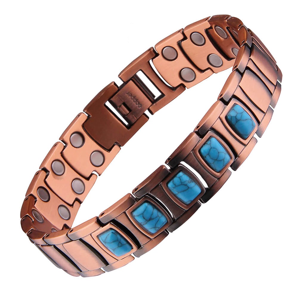 Turquoise Rectangle 99.9% Pure Copper Links Magnetic Bracelet  #RCB012