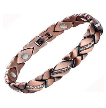 Rhinestones 99.9% Pure Copper Links Magnetic Therapy Bracelet  #RCB020