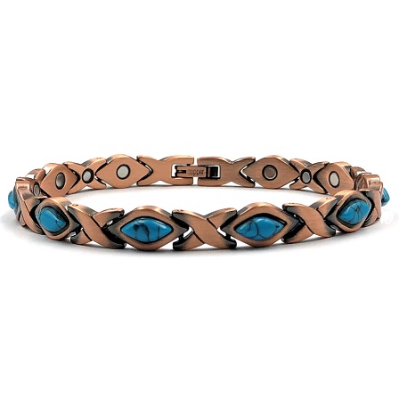 Turquoise Diamond Shape 99.9% Pure Copper Links Magnetic Therapy Bracelet #RCB025