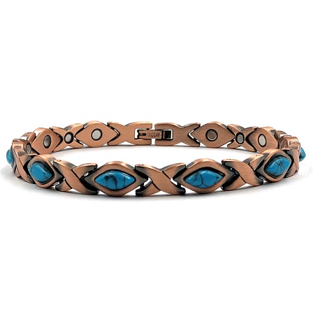 Turquoise Diamond Shape 99.9% Pure Copper Links Magnetic Bracelet #RCB025