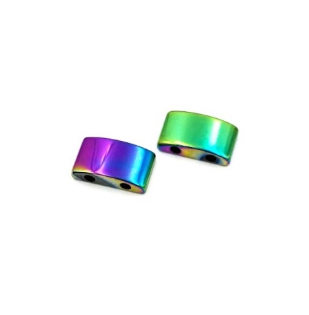 50 PC. Rainbow 13x8mm Dome Top Flat Bottom With 2 Hole Magnetic Hematite Spacers #RMB-13X8