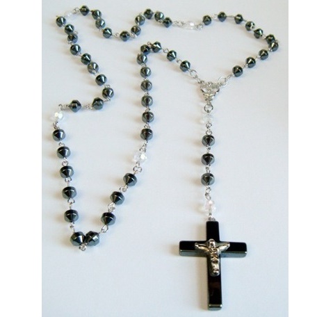 Dozen (12 PC.) Hematite And AB Crystal Beads Prayers Rosary #Rosary-12