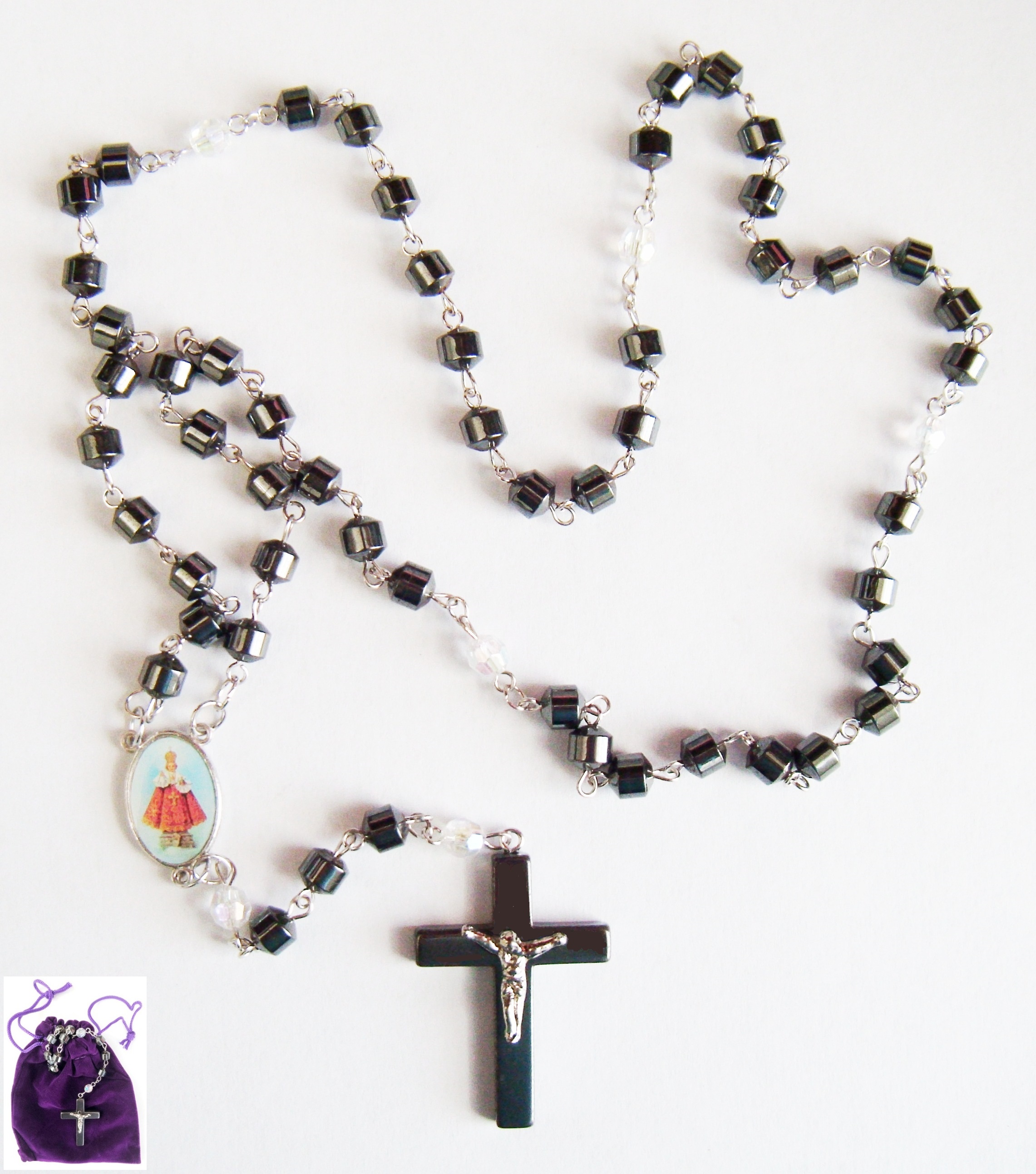 1 PC. Infant Jesus AB Crystal Hematite Rosary Prayers Rosary