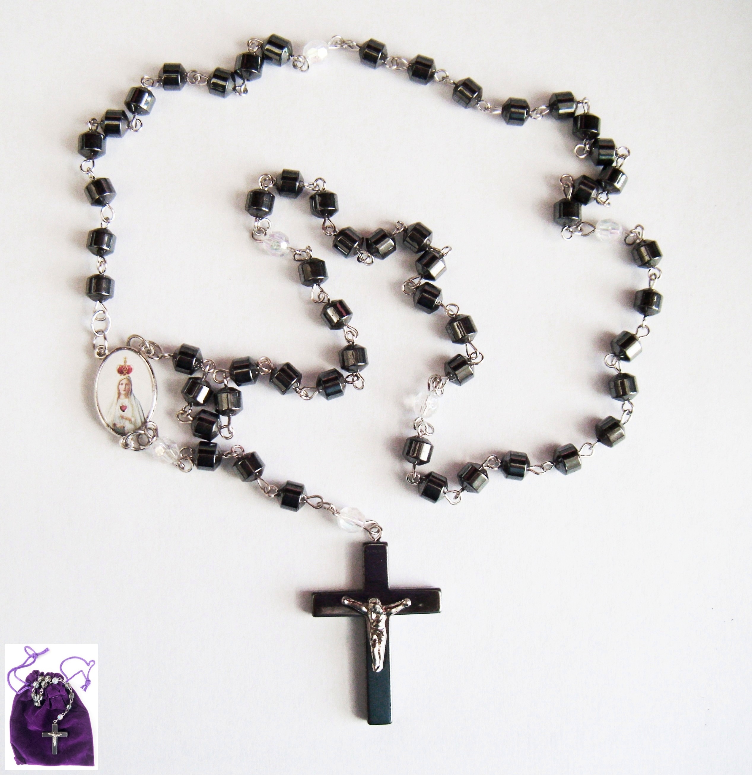 1 PC. Lady Fatima AB Crystal Hematite Rosary Prayers Rosary