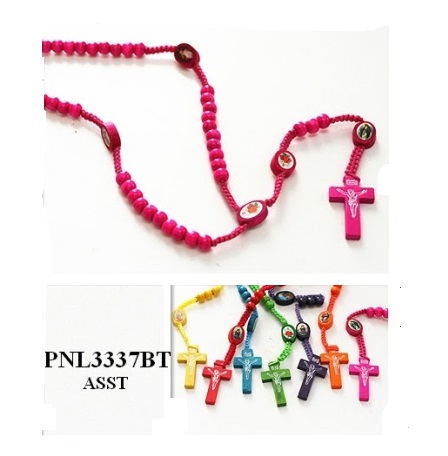 12 PC. Assorted Bright Color Wood Rosaries #PNL3337BT