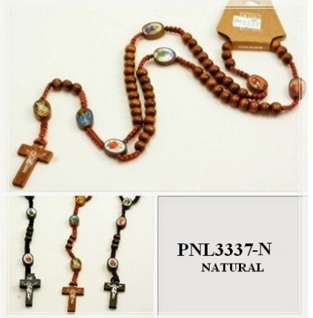 12 PC. Assorted Color Natural Wood Rosaries #PNL3337N