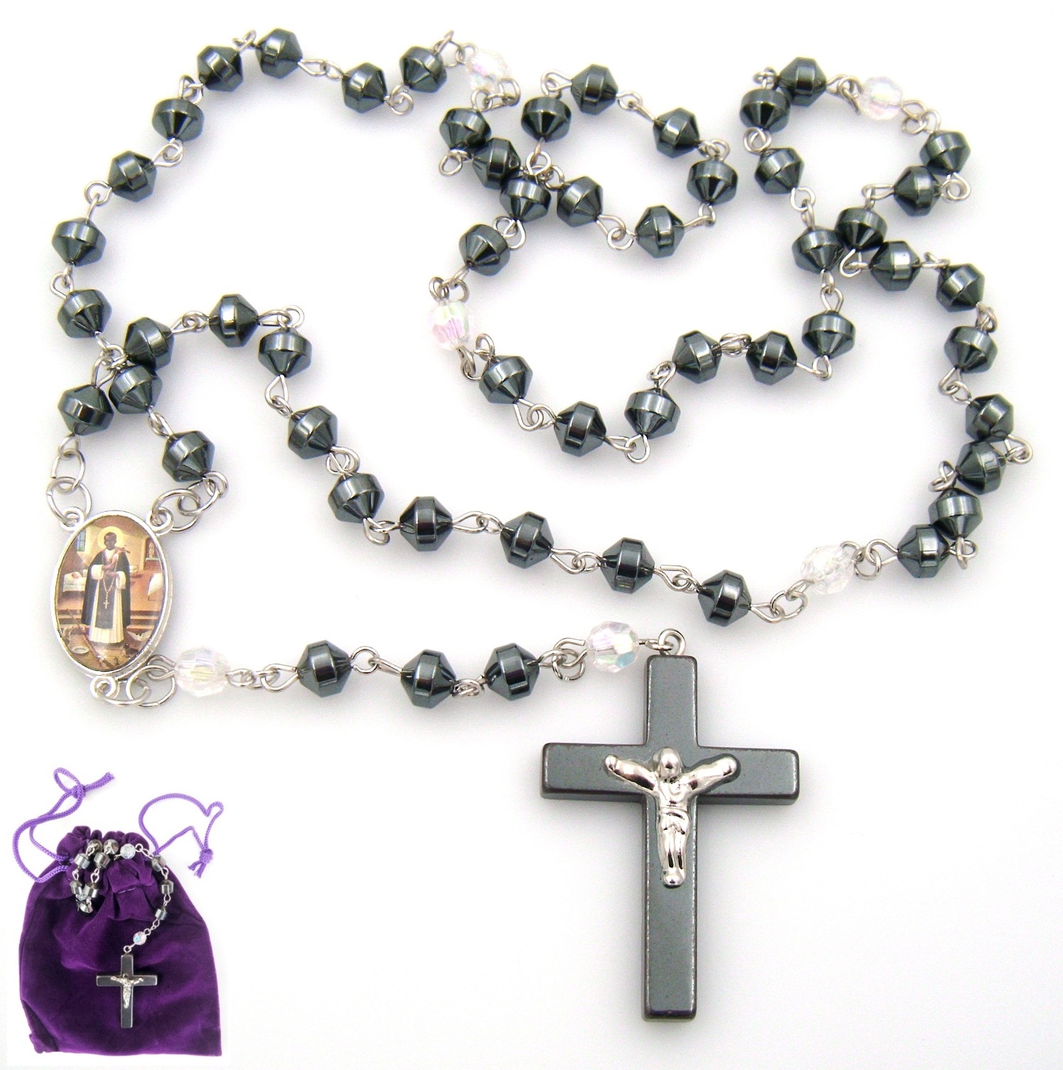 1 PC. Saint Martin AB Crystal Hematite Rosary Prayers Rosary