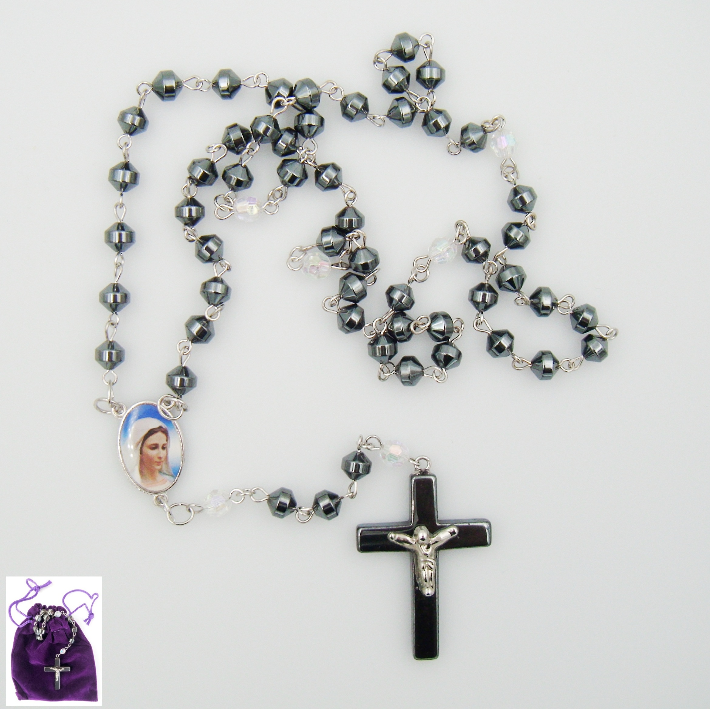 1 PC. Saint Mary AB Crystal Hematite Rosary Prayers Rosary