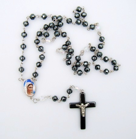 1 PC. Saint Mary AB Crystal Hematite Rosary Prayers Rosary