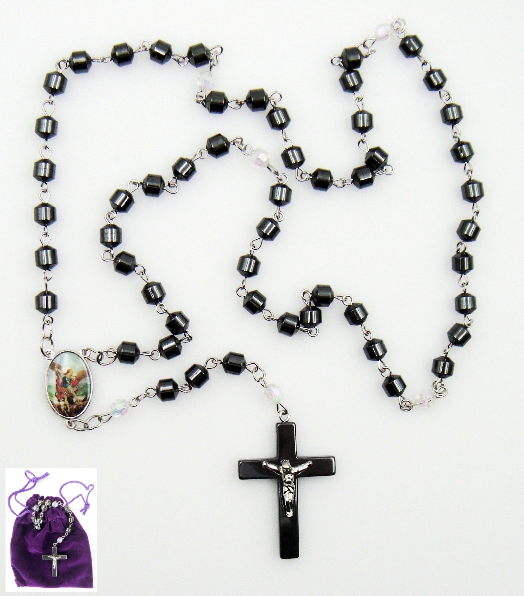 1 PC. Saint Michael AB Crystal Hematite Rosary Prayers Rosary