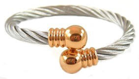 Two Golden Magnetic Ball Ends On Stainless Steel Bangle #SBG004