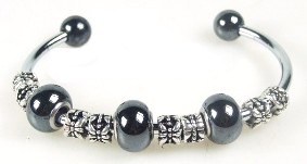 Wide Stainless Steel Bangle Bracelet With 5 Magnetic Beads  #SBG401
