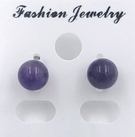 (6 Pairs) 6mm Amethyst Stone Ball Earrings on Stainless Steel Posts #SER-100AM