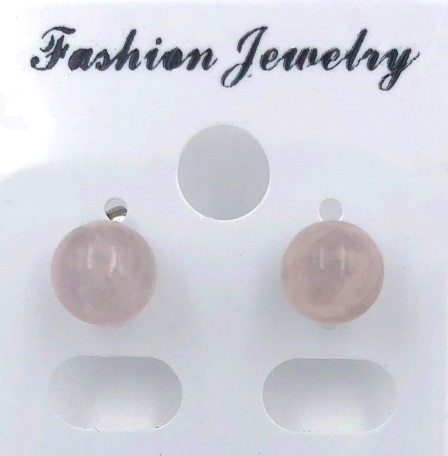 1 Pair 6mm Pink Rose Quartz Stone Ball Earrings on Stainless Steel Posts #SER-100RQ