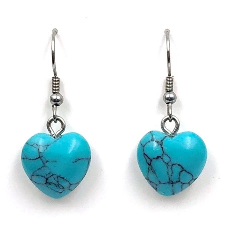 1 Pair Turquoise Heart Earrings on Grade 316 Surgical Stainless Steel Ear Wire Hooks #SHER-TQ