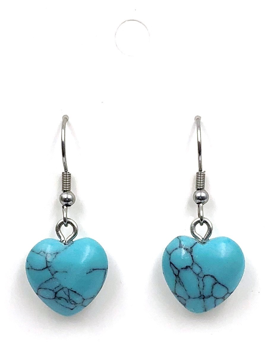 1 Pair Turquoise Heart Earrings on Grade 316 Surgical Stainless Steel Ear Wire Hooks #SHER-TQ