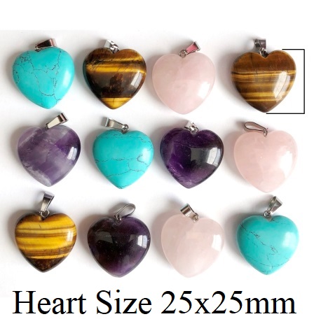 Dozen (12 PC.) 25mm Assorted Stone Heart Pendants #SHP-101