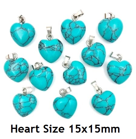 Dozen (12 PC.) 15mm Turquoise Heart Pendants #SHP-12TQ