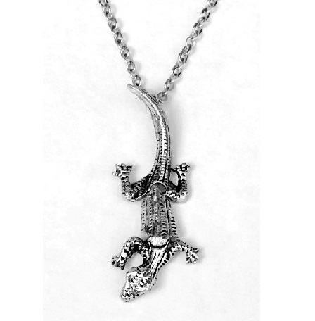 .925 Solid Sterling Silver Movable Alligator Pendant On Stainless Steel Chain #SSN-104