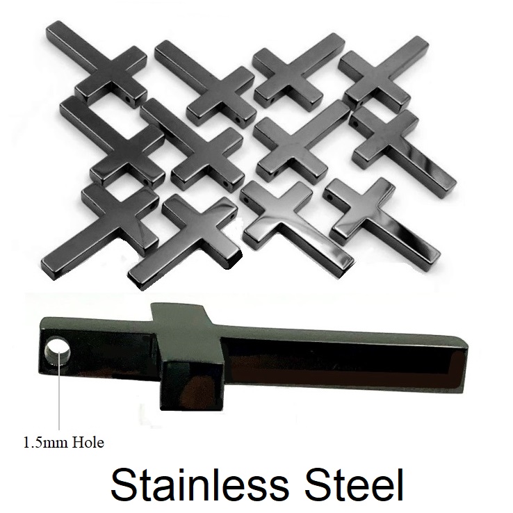 12 PC. 34x23mm Durable 316 Stainless Steel Hematite Finish Cross Pendants #SSP-12