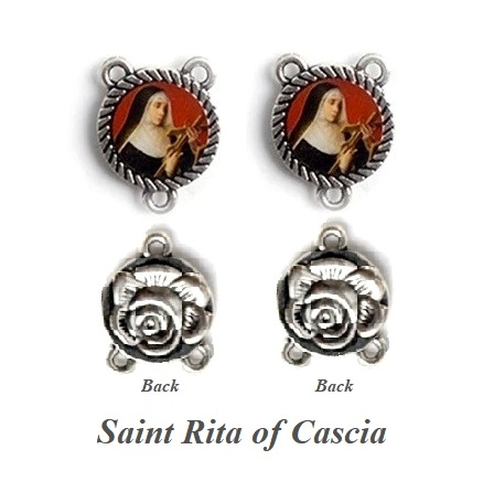 2 PC. Pair Saint Rita of Cascia Rosary Connectors Rosary Center Piece Parts For Making Rosaries #Rosary-Saint Rita